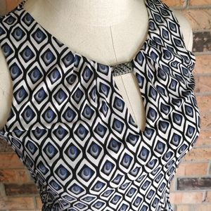 WHBM Sleeveless Top Blue White Blk Peacock Eye XXS B3